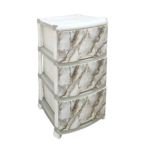 Комод 3-х секционный 75*39*47см пластик Мрамор (1)