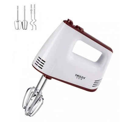 Миксер нерж.сталь DELTA LUX DE-7700 бело-бордовый 400Вт, 5 скоростей, 4 насадки, режим Турбо (6)