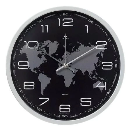 Часы настенные 30см пластик РУБИН Карта серебряный (10)
