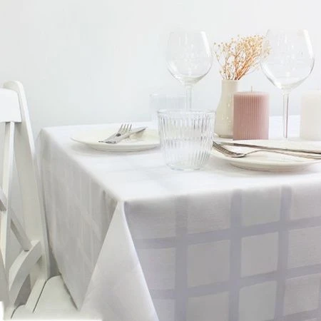 Скатерть 180*150см полиэстер 86% хлопок 14% КЛЕТКА белая 1809Б-01