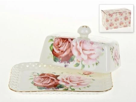 Масленка фарфор MARIKA 17*12*7,5см вырубка золотая обводка подар.уп.