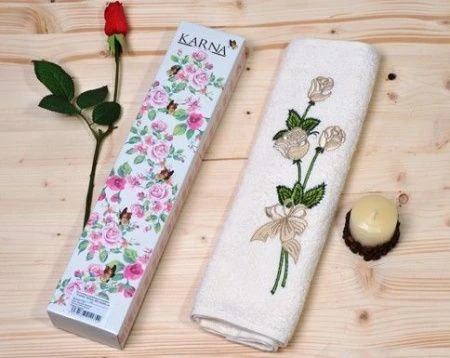 яяяПолотенце 40*80 махровое Karna ROSALINE 1\1 (Белый) в коробке