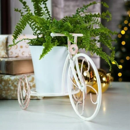 Подставка для цветков на подоконник d15см 19*24*42см металл ВЕЛОСИПЕД большой белая-золото 95-040