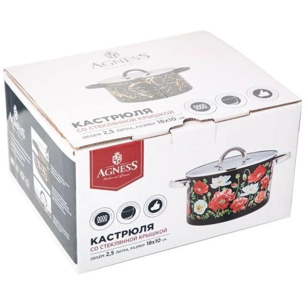 Кастрюля 2,5л 18*10см нерж.сталь со стекл.крышкой