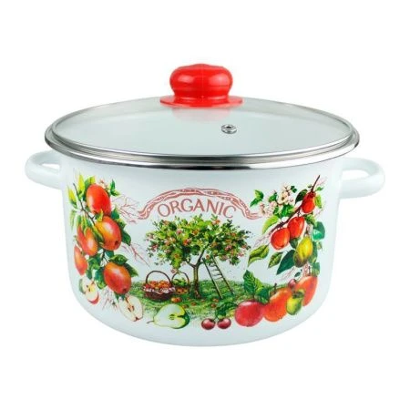 Кастрюля 4л эмаль ORGANIC белая с рис. 01-Б1614С/4 (4)