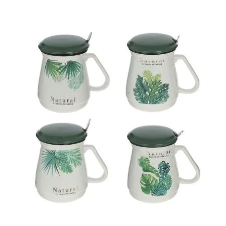 Кружка 400мл фарфор с крышкой и ложкой L12 W9 H10,5 см 4в. (72)