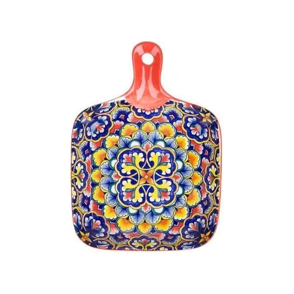 Блюдо 23*14,5*3,5см фарфор Arabesque красный с ручкой (36)