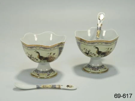 Набор креманок с ложками 2шт ПАВЛИН НА БЕЖЕВОМ 220мл (24)