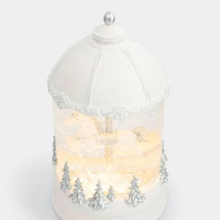 Фонарь новогодний с подсветкой 20см пластик белый Лошадь под куполом Horse ANLAF-YJHS1123