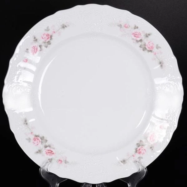 Блюдо 32см фарфор БЕРНАДОТТ СЕРАЯ РОЗА платина круглое 5059711E5396021