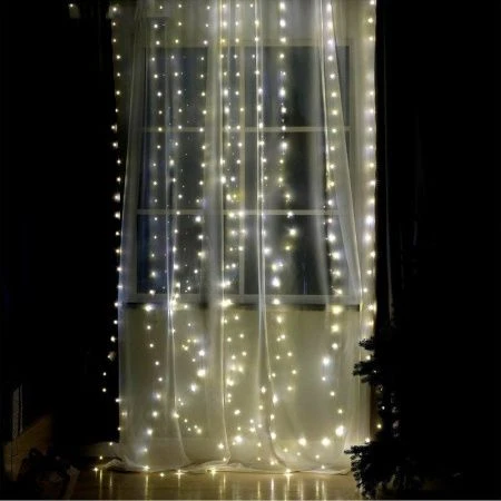 Гирлянда светодиодная Занавес Роса 2,8*3м USB, крючки, пульт, теплый белый свет