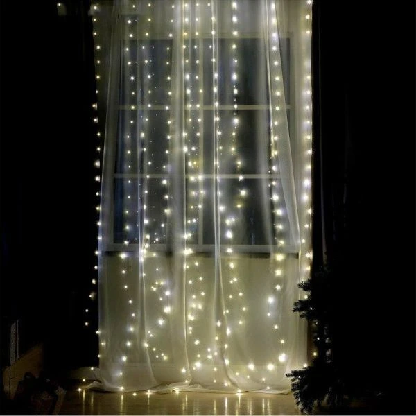 Гирлянда светодиодная Занавес Роса 2,8*3м USB, крючки, пульт, теплый белый свет