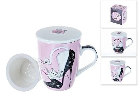 Кружка заварочная с керам.фильтром 310мл с крышкой Милая кошечка