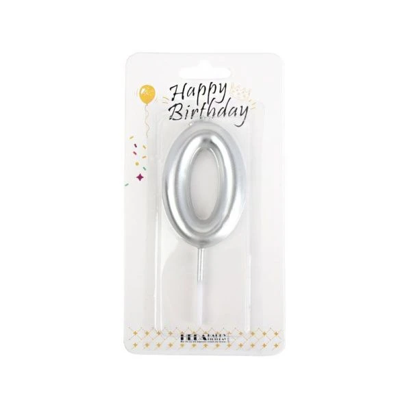 Свеча в торт парафин Цифра серебряная 0 KL-8 (12/600)