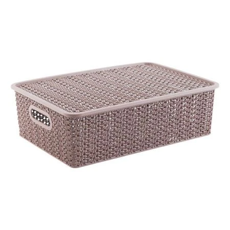 Корзинка 7,5л 350*245*105мм пластик ВЯЗЬ розовый нюд с крышкой (11)