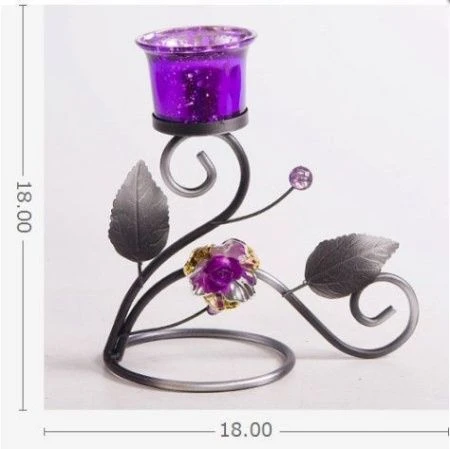 Подсвечник металлический Пион фиолетовый на одну свечу