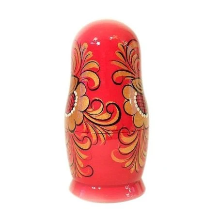 Матрешка 5-ти кукольная дерево Хохлома красная h15,5см, d 8-6см (1)