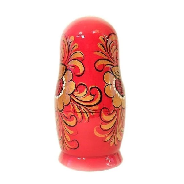 Матрешка 5-ти кукольная дерево Хохлома красная h15,5см, d 8-6см (1)