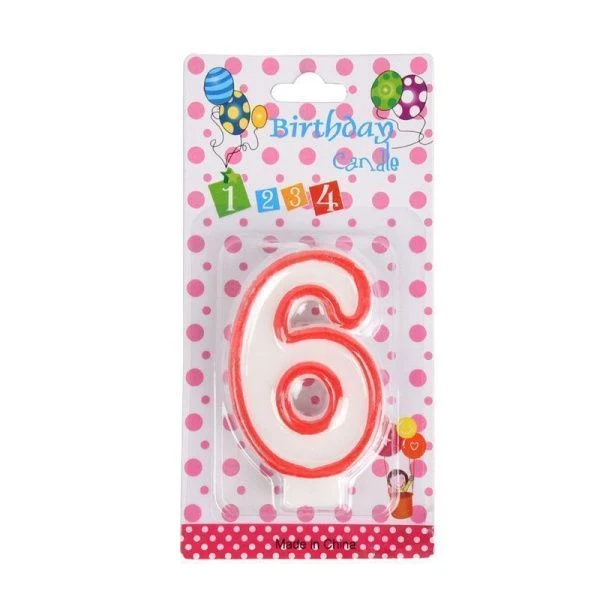 Свеча в торт парафин Цифра 6 KL-2 (12/900)