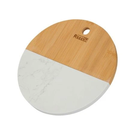 Доска разделочная 24*1,2см бамбук Bamboo круглая с мрамор.вставкой белая 93-BM-9-03 (12)