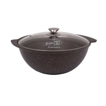 Казан для плова 4,5л алюминий АП стекл.крышка кофейный мрамор (3)