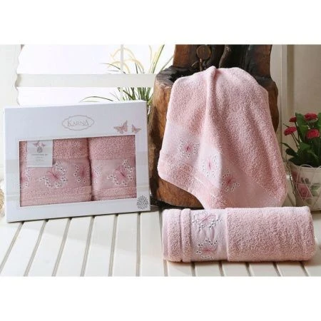 яяяНабор полотенец 2пр 50*90/70*140 махровые Karna BIANCA (Пудра)