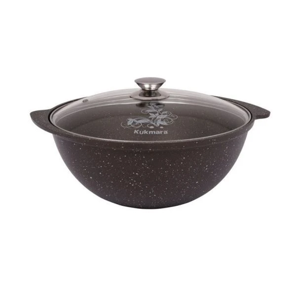 Казан для плова 4,5л алюминий АП стекл.крышка кофейный мрамор (3)
