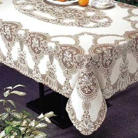 Скатерть 54*72 (135*180см) ПВХ CROCHET бежевая/корич. SP-504 (36)