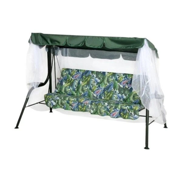 Качели садовые металл ВАРНА 3-х местные (210кг)каркас зеленый, рис.зеленый 231*126*147,8см с1532 (1)