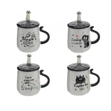 Кружка 450мл фарфор КОТЫ с крышкой мет.ложкой 4 вида подар.уп. (60)