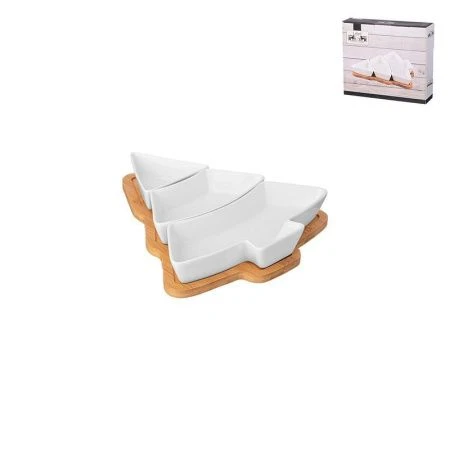 Менажница 3 секции 23,8*26,2*1,1см фарфор/дерево NATIVE елка (18)