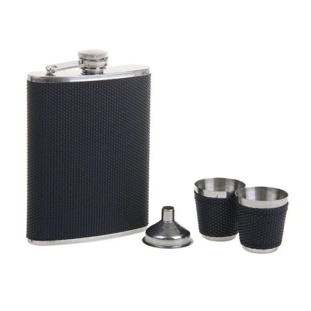 яяяНабор подарочный 4в1 (фляжка 240мл, воронка, 2 рюмки) черный точки 17*18см 412735 (60)