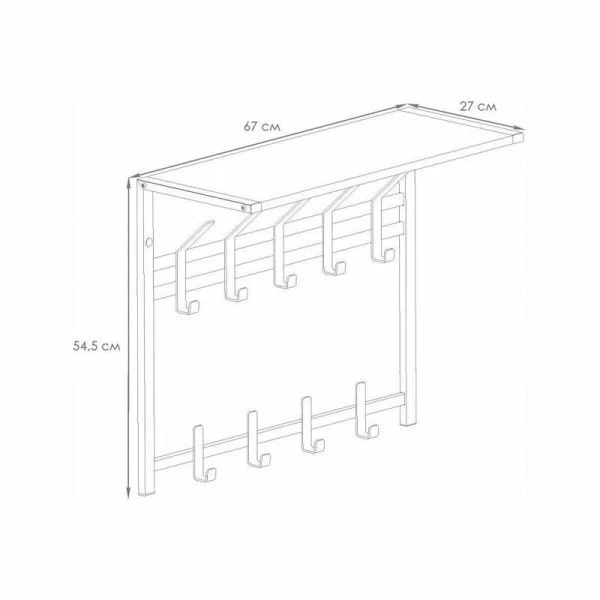 Вешалка настенная с полкой 2-х ярусная металл Торонто 22Д белая, полка ЛДСП 67*27*54,5см (1)