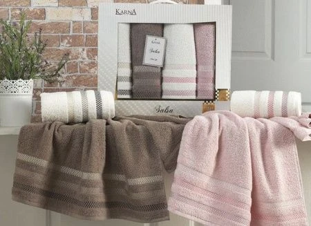 яяяНабор полотенец махровые Karna SALSA (50*80*2/70*130*2) 1/4 (Aнтрацит-Грязно-розовый)