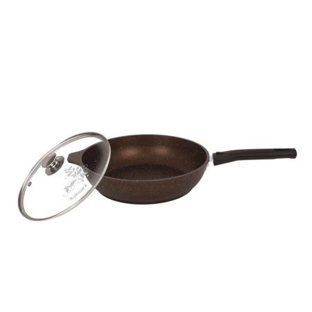 Сковорода 26см h6см алюминий АП со съемной ручкой стекл.крышкой кофейный мрамор (4)