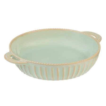 Форма для запекания круглая керамика 29,5*24*5,5см зеленая (6)