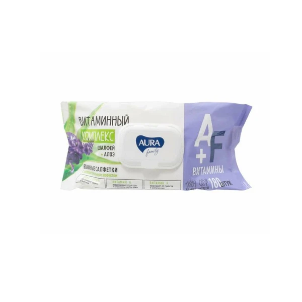 Влажные салфетки АУРА FAMILY 180шт. с крышкой антибактериальные big-pack (12) 14583/46581