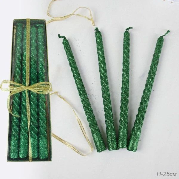 Набор свечей парафин 4шт. 25см витые зеленые BG-5 (120)