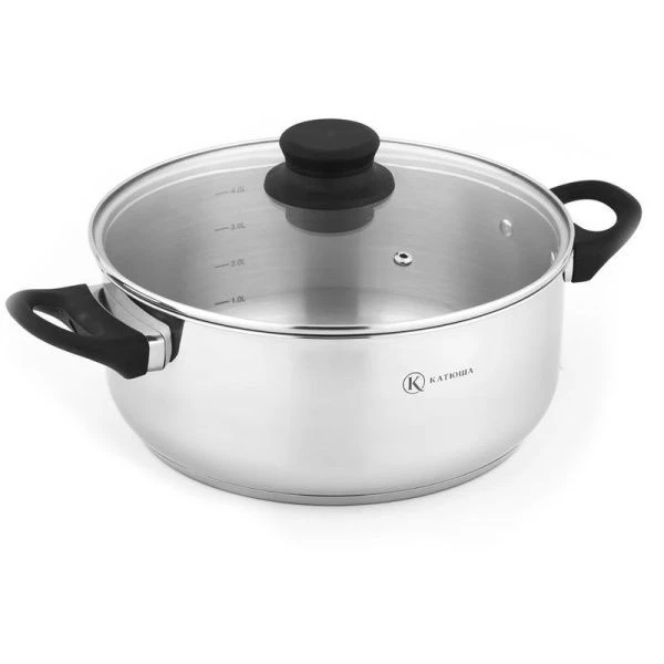 Кастрюля 4,5л нерж.сталь ПРИМА стекл.крышка 24см бакелит.ручки h11см арт. 201-24-1 (6)