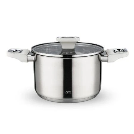 Кастрюля 5,1л нерж.сталь ФЛОРА стекл.крышка 22см, h13,5см индукц.капс.дно LR02-259 (4)