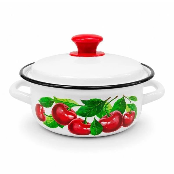 Кастрюля 1л эмаль белая с декором низкая (12) 41804-072/6