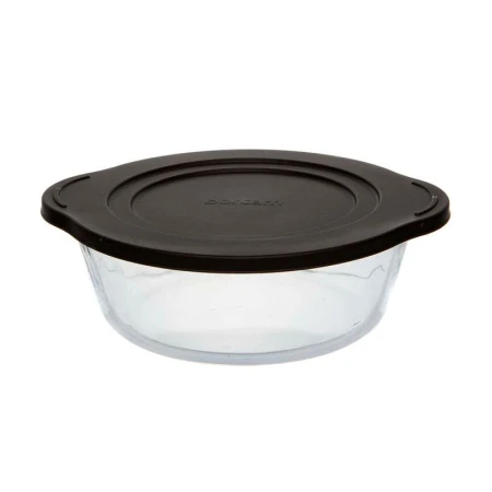 Кастрюля для запекания 2л стекло БОРКАМ с черной пласт.крышкой (4)
