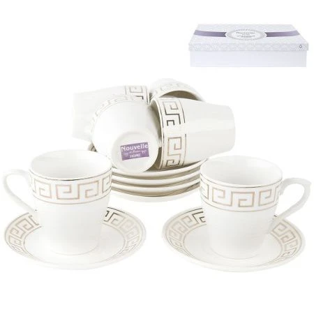 яяяКофейный набор 12пр 90мл фарфор с золотой обводкой Эллада подар.уп. (12)