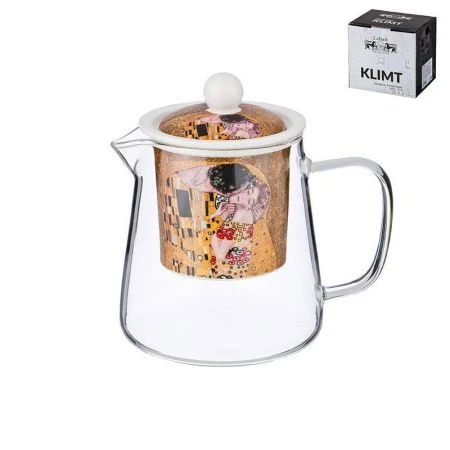 Чайник заварочный 400мл стекло с фарфор.ситом Поцелуй Климта золотой (24)