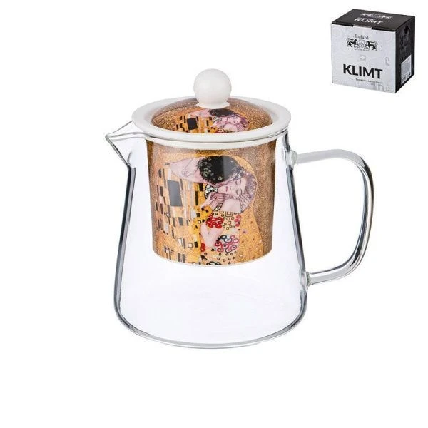 Чайник заварочный 400мл стекло с фарфор.ситом Поцелуй Климта золотой (24)