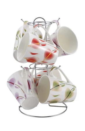 Набор кружек 7пр 320мл фарфор на мет.подставке