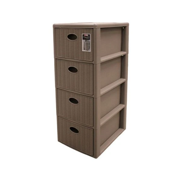 Комод 4-х секционный 38,5*29*80,5см пластик ЭЛЕГАНС Мини серо-коричневый (1)