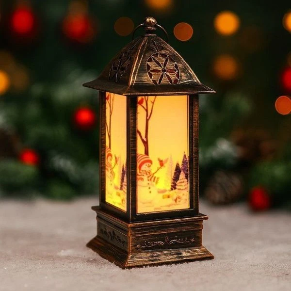 Фонарь новогодний Бронза пластик 12*5*5см работает от батареек JC-15150 (240)