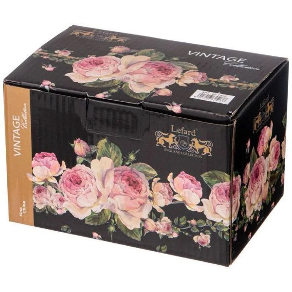 Чайник заворочный 600мл фарфор ВИНТАЖ.ПИОНЫ черный (24)