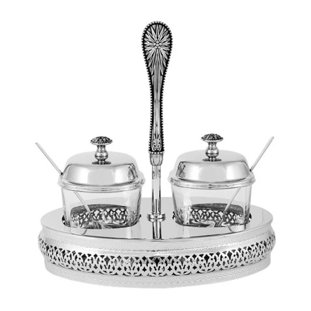 Вазы для джема набор 2шт 21*14*21см стекло БРИТАНИ с мет.крышками, ложками на подставке RE-C3070C.S1